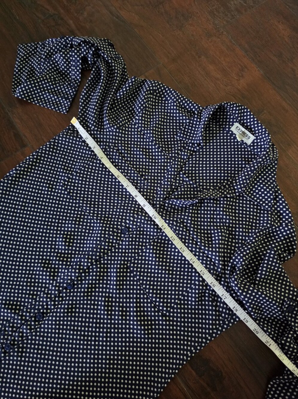 Express Navy Polka Dot Button-Up Blouse - Picture 5 of 6